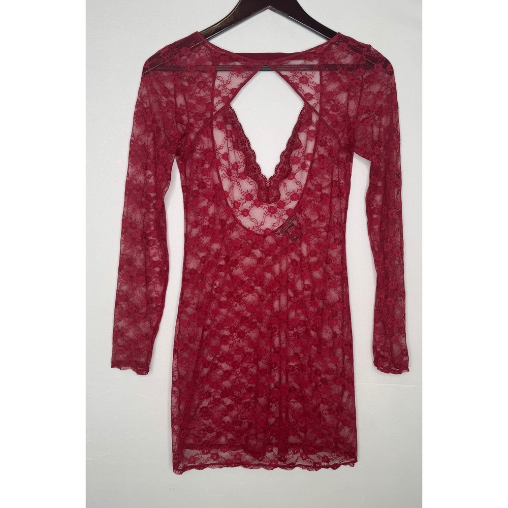Victorias Secret Red Lace‎ Long Sleeve V Neck Cutout Mini Dress M